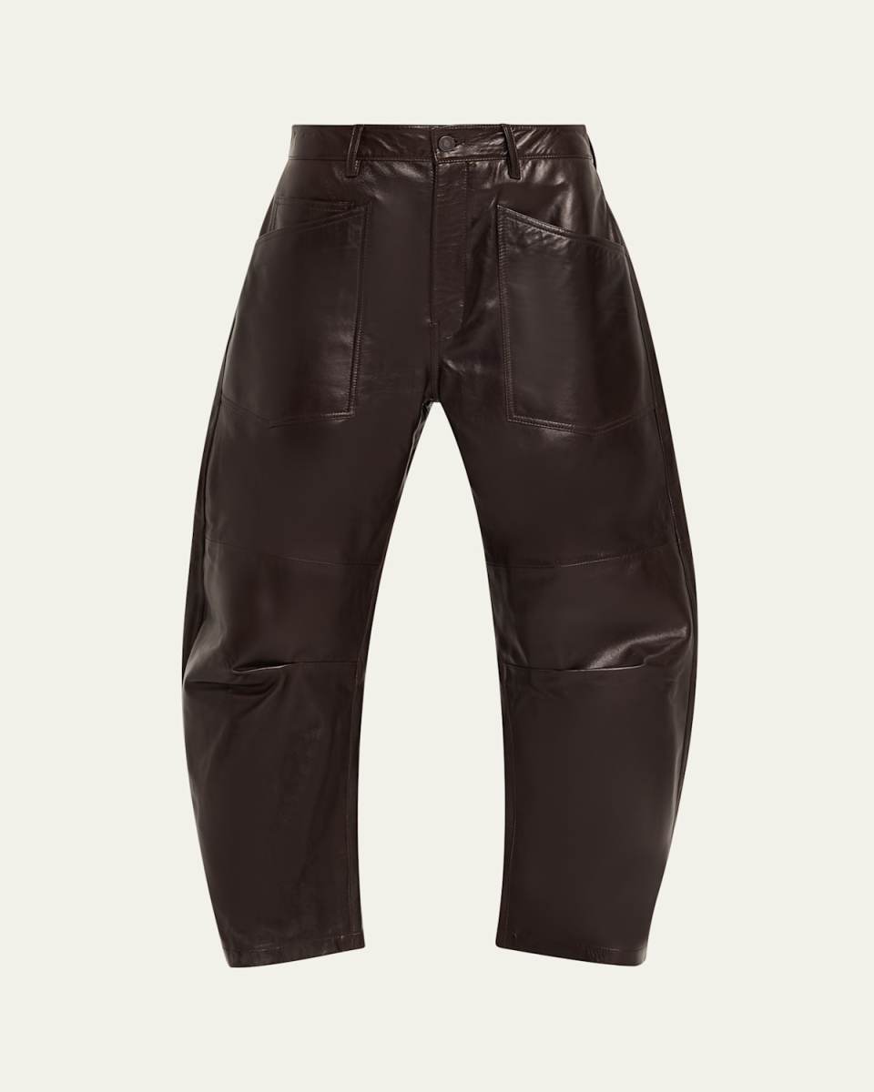 Shon Leather Barrel-Leg Ankle Pants
